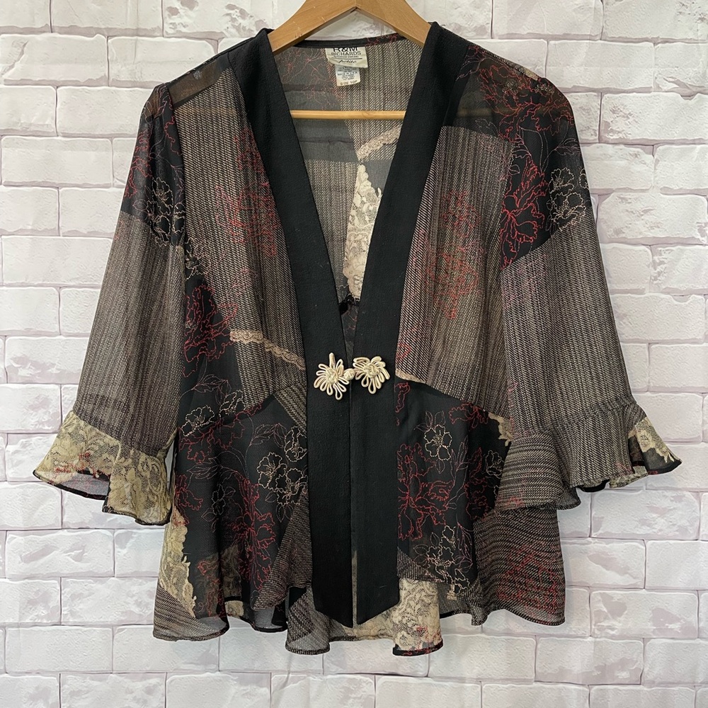 R&M Richards Black and Red Patterned Cardigan Size 10P